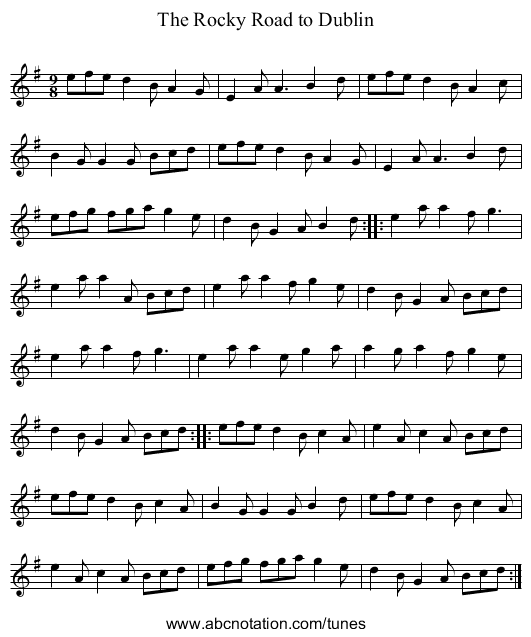 Rocky Road to Dublin, The - staff notation