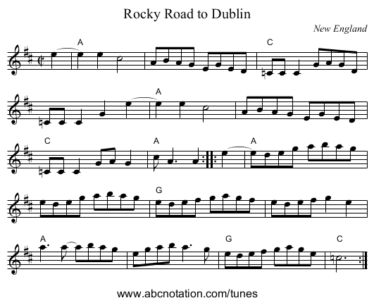 Rocky Road to Dublin - staff notation