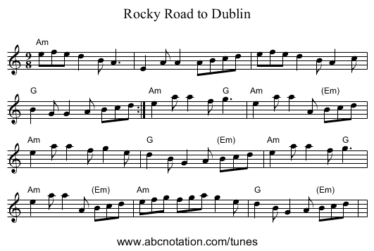 Rocky Road to Dublin - staff notation