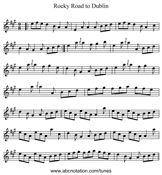 Rocky Road to Dublin - staff notation