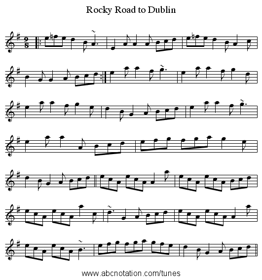 Rocky Road to Dublin - staff notation