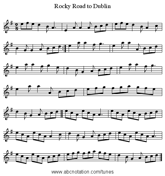Rocky Road to Dublin - staff notation