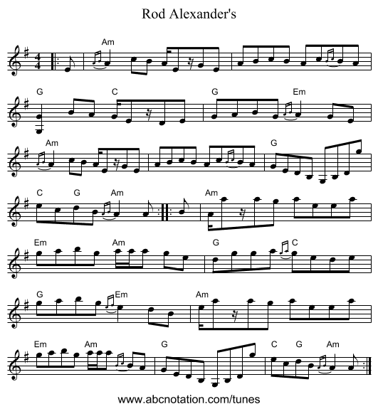Rod Alexander's - staff notation