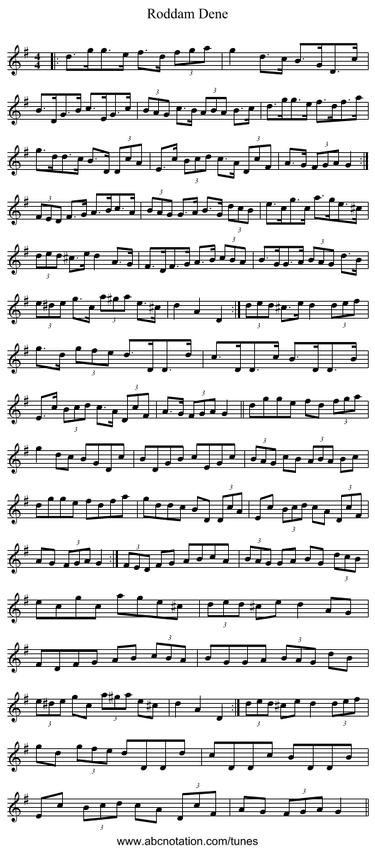 Roddam Dene - staff notation