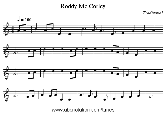 Roddy Mc Corley - staff notation