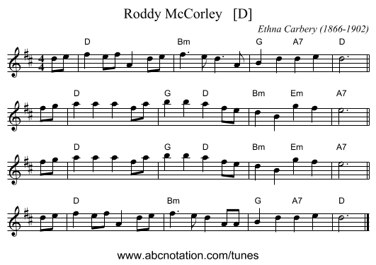 Roddy McCorley   [D] - staff notation