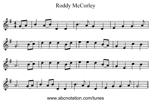 Roddy McCorley - staff notation