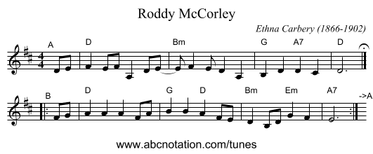 Roddy McCorley - staff notation