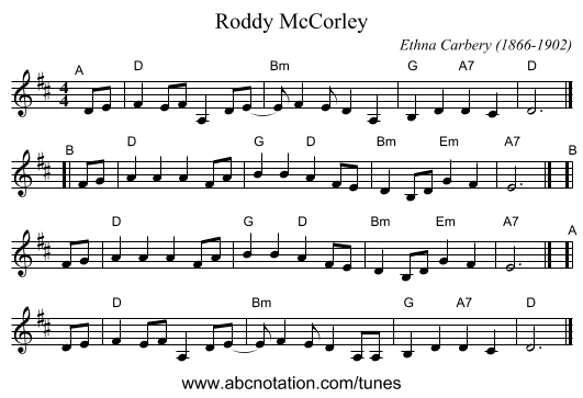Roddy McCorley - staff notation