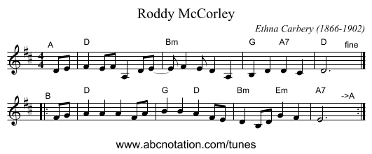 Roddy McCorley - staff notation