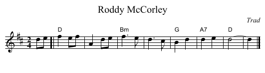 Roddy McCorley - staff notation