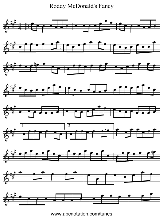 Roddy McDonald's Fancy - staff notation