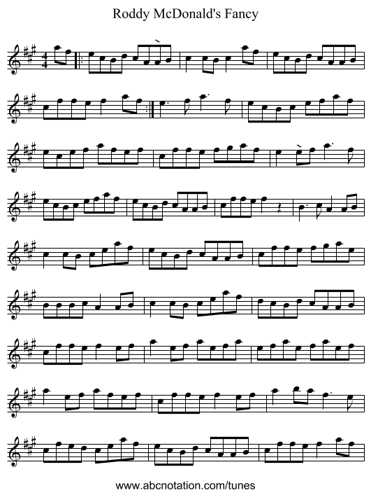 Roddy McDonald's Fancy - staff notation