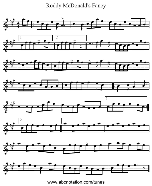Roddy McDonald's Fancy - staff notation