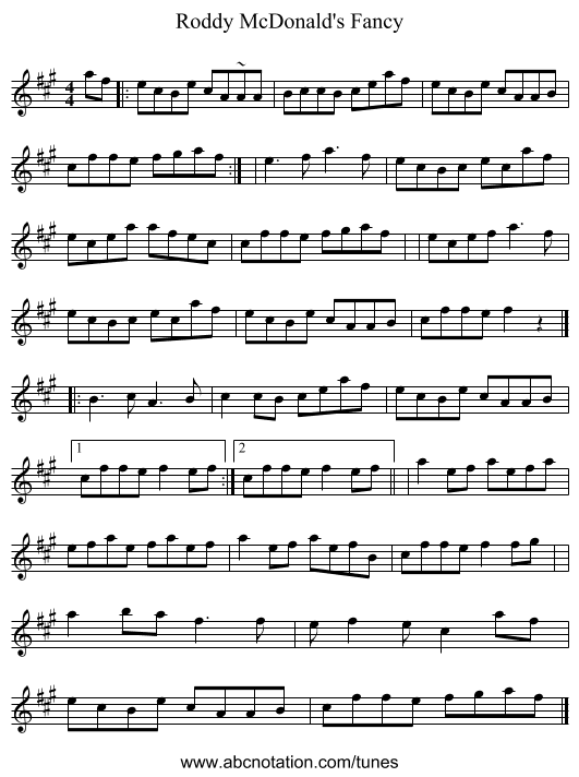 Roddy McDonald's Fancy - staff notation