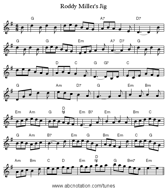 Roddy Miller's Jig - staff notation