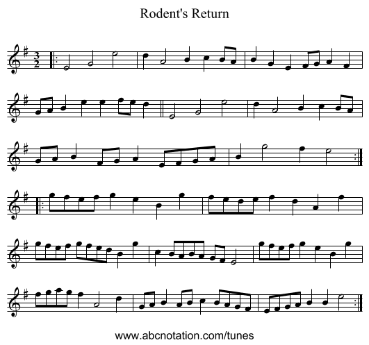 Rodent's Return - staff notation