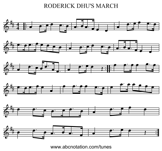 RODERICK DHU'S MARCH - staff notation