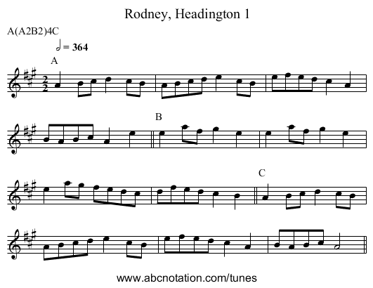 Rodney, Headington 1 - staff notation