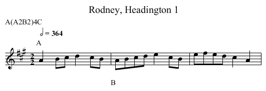 Rodney, Headington 1 - staff notation