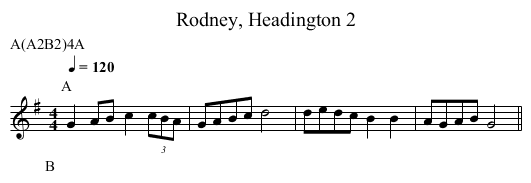 Rodney, Headington 2 - staff notation