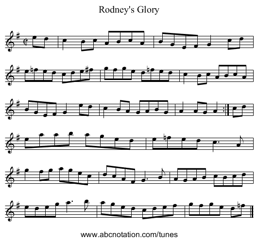 Rodney's Glory - staff notation