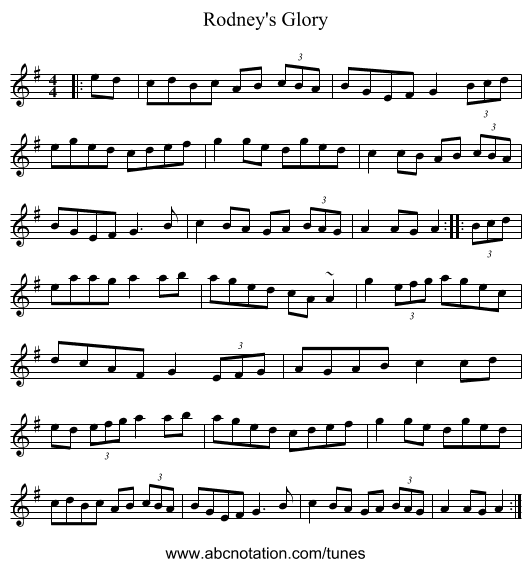 Rodney's Glory - staff notation