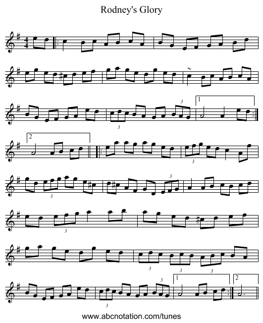 Rodney's Glory - staff notation
