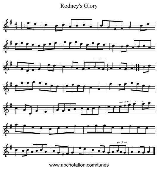 Rodney's Glory - staff notation