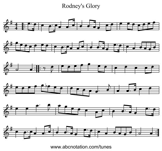 Rodney's Glory - staff notation