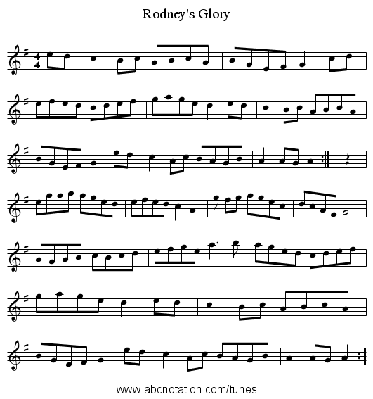 Rodney's Glory - staff notation