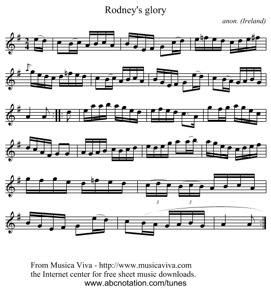 Rodney's glory - staff notation