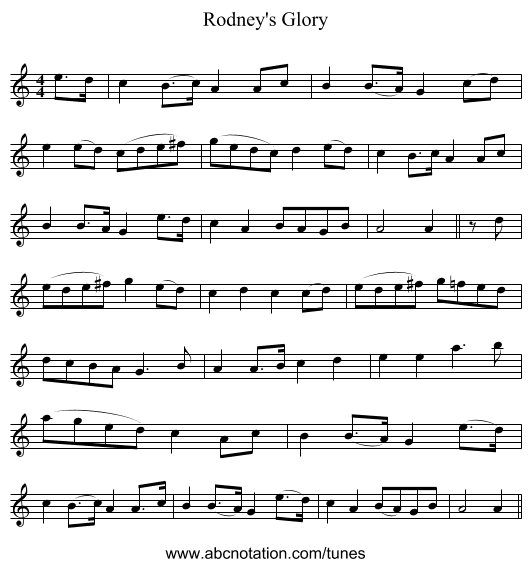 Rodney's Glory - staff notation