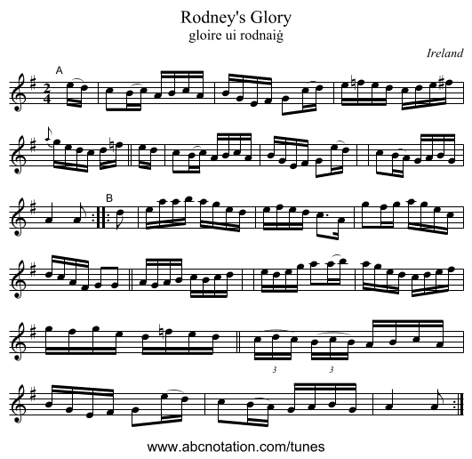 Rodney's Glory - staff notation
