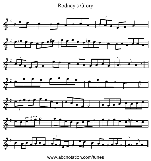 Rodney's Glory - staff notation