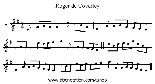 Roger de Coverley - staff notation