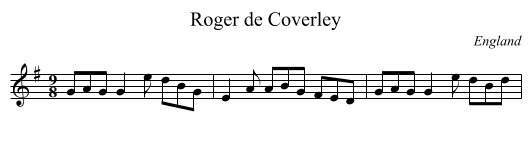Roger de Coverley - staff notation