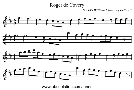 Roger de Covery - staff notation