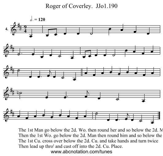 Roger of Coverley.  JJo1.190 - staff notation
