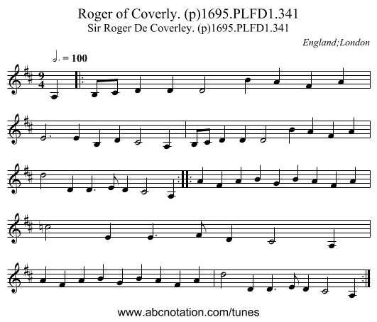 Roger of Coverly. (p)1695.PLFD1.341 - staff notation