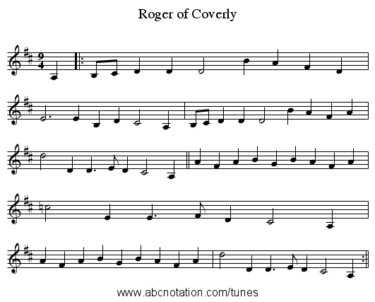 Roger of Coverly - staff notation