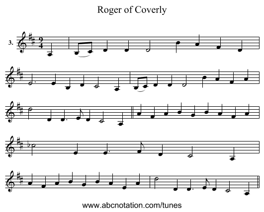 Roger of Coverly - staff notation