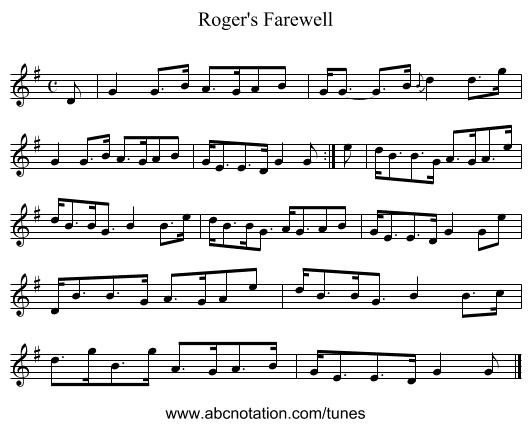 Roger's Farewell - staff notation
