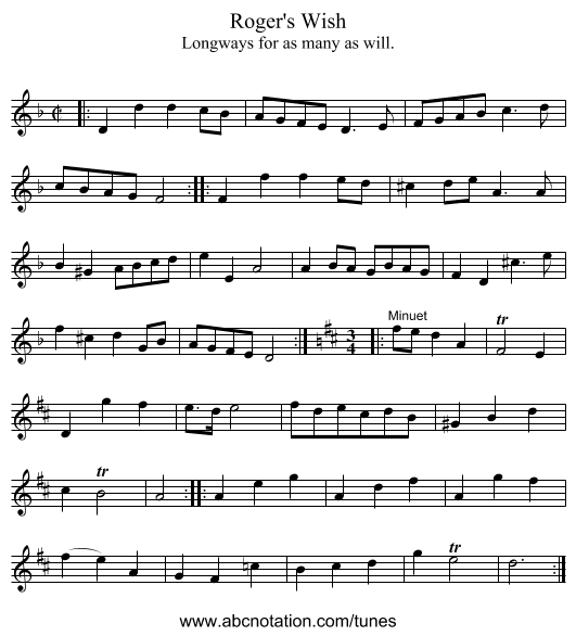 Roger's Wish - staff notation