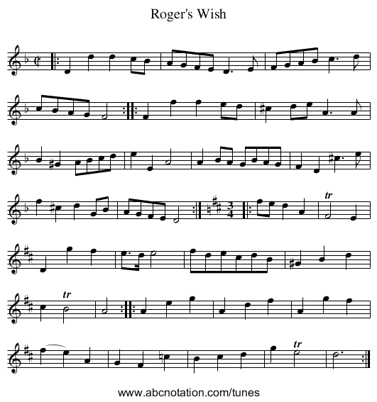 Roger's Wish - staff notation