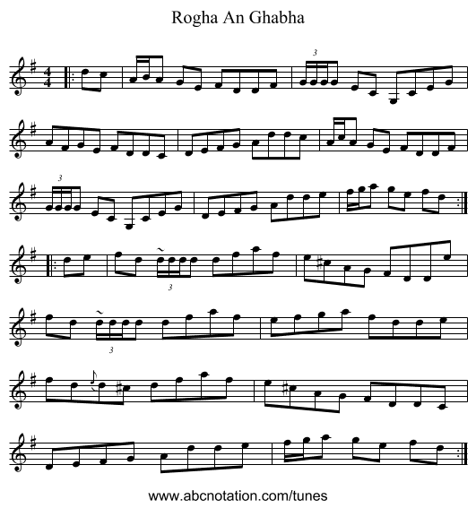 Rogha An Ghabha - staff notation