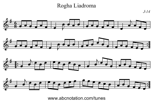 Rogha Liadroma - staff notation