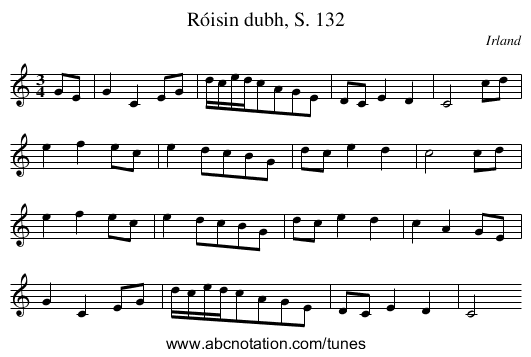 Róisin dubh, S. 132 - staff notation