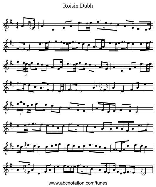 Roisin Dubh - staff notation