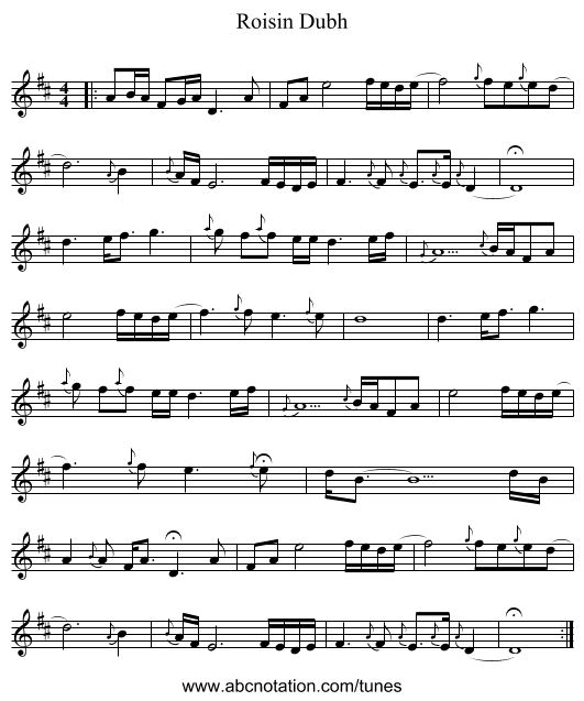 Roisin Dubh - staff notation